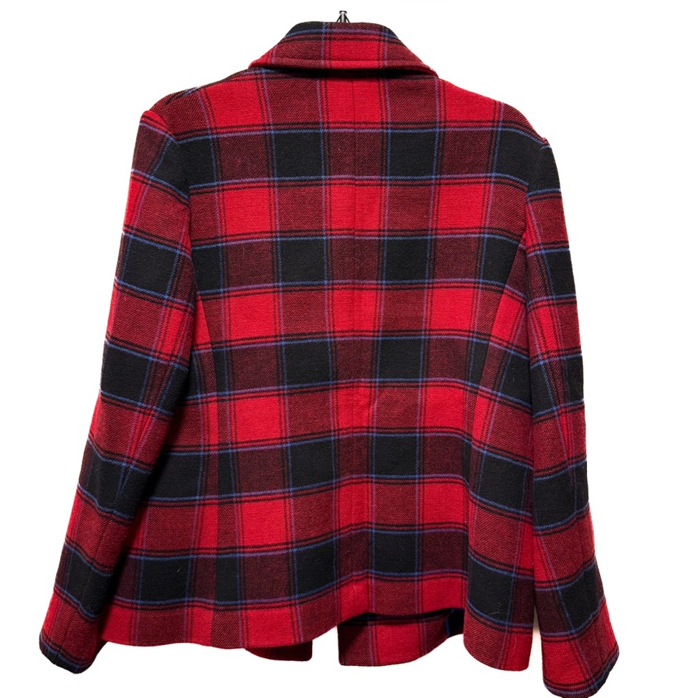 Brooks Brothers Red Fleece Buffalo Plaid Wool Pea Coat | Dark Academia Red Sz 8 - Picture 3 of 10